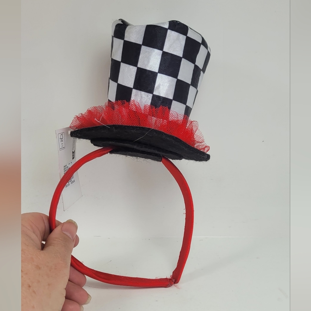 Black and Red Heart Top Hat Headband - Picture 3 of 7